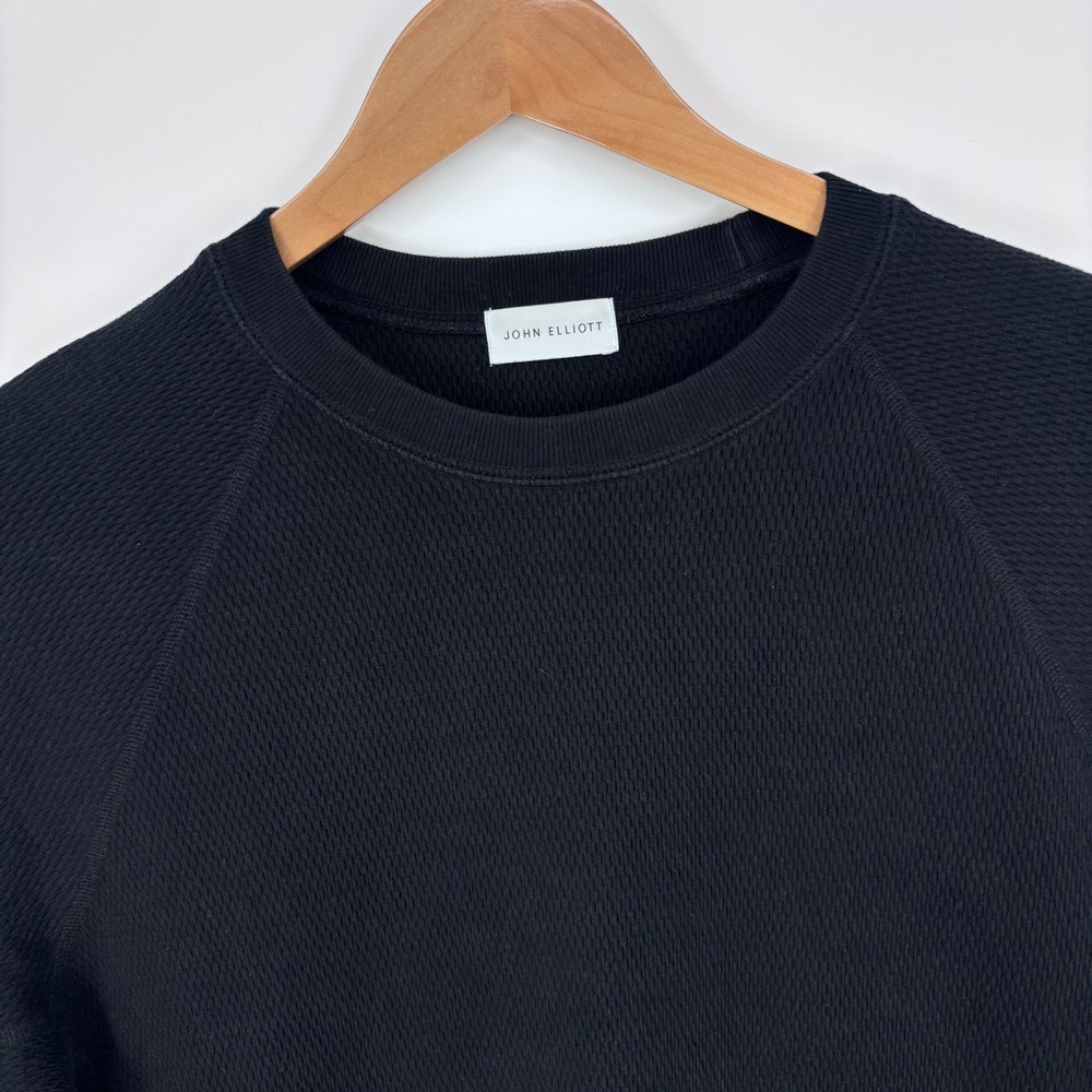 John Elliott Folsom Thermal Waffle Knit Sweatshirt Mens 1 Small Black Raglan